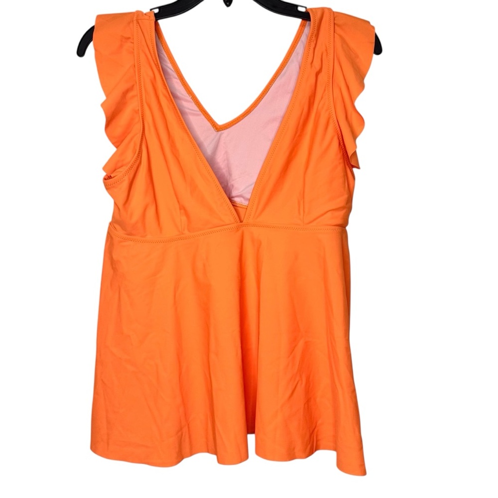 Orange Ruffled V-Neck Swim Tankini Top